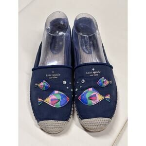 Kate Spade aqua Navy Blue Canvas Espadrilles Multicolor 3D Fish Women’s 8.5
